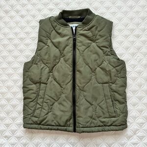 Old Navy Kids Quilted Puffer Vest Full Zip Fleece Lined Olive Green Size M 8